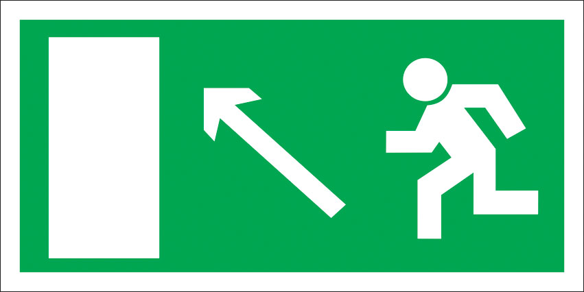 картинка Знак Е06 Направление к эвакуационному выходу налево вверх. 100x200 мм. пленка  в интернет-магазине Всезнаки.рф в Санкт-Петербурге