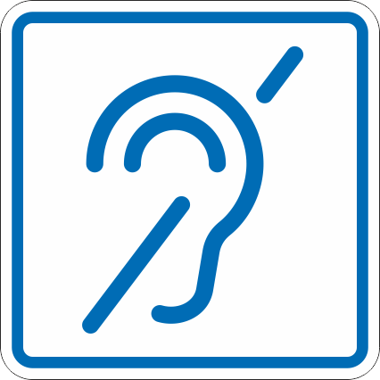 картинка Знак И14 "Доступность для инвалидов по слуху", 150x150 мм, ПЭТ 2мм, клеевой слой, тактильная, лазерная резка, лак  в интернет-магазине Всезнаки.рф в Санкт-Петербурге