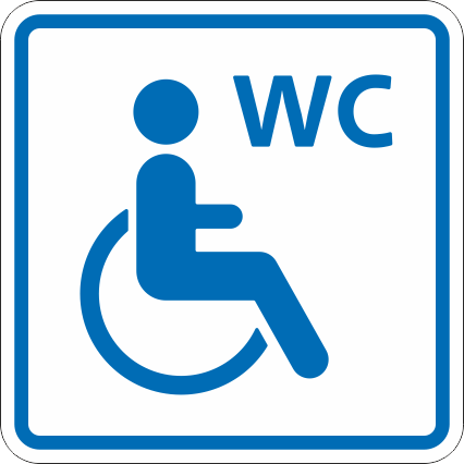 картинка Знак ТП6.3 "обозначения туалета, доступного для инвалидов на кресле-коляске", 150x150 мм, ПЭТ 2мм, клеевой слой, тактильная, лазерная резка, лак  в интернет-магазине Всезнаки.рф в Санкт-Петербурге