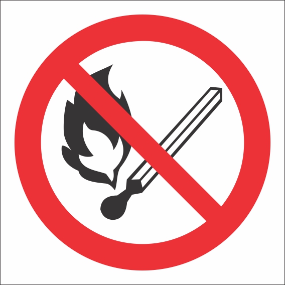картинка Знак P02 Запрещается пользоваться открытым огнем. 200x200 мм. пластик 2 мм  в интернет-магазине Всезнаки.рф в Санкт-Петербурге
